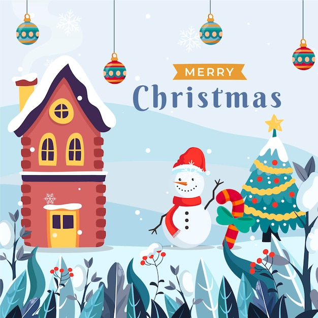 Hand drawn flat christmas background