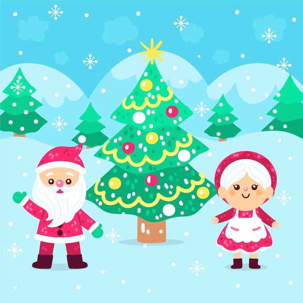 Hand drawn flat christmas background