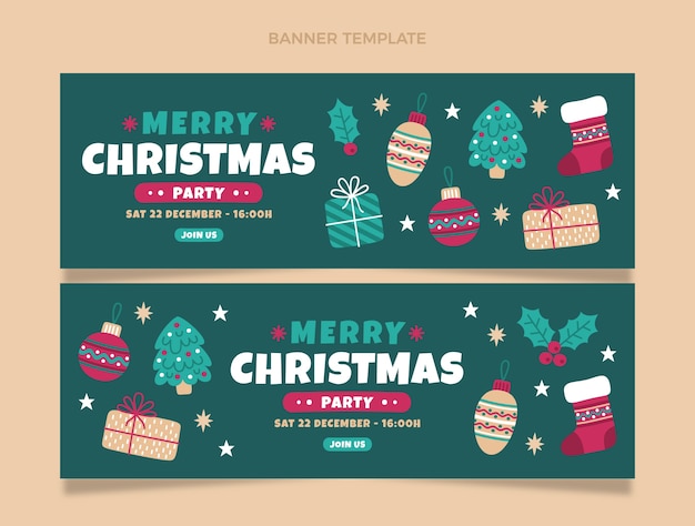 Hand drawn flat christmas horizontal banners set