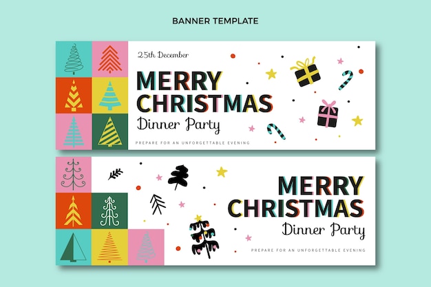 Hand drawn flat christmas horizontal banners set