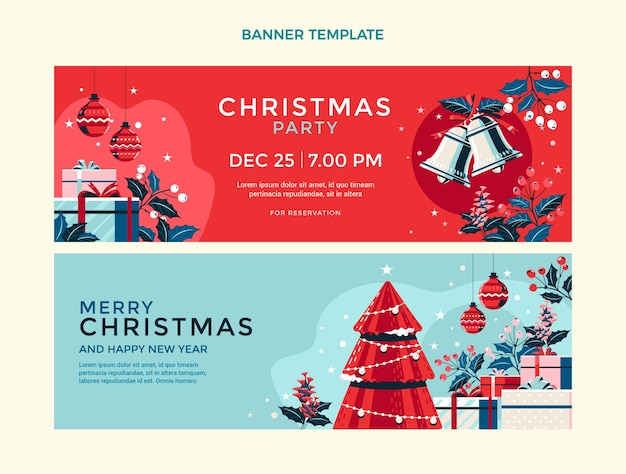 Hand drawn flat christmas horizontal banners set