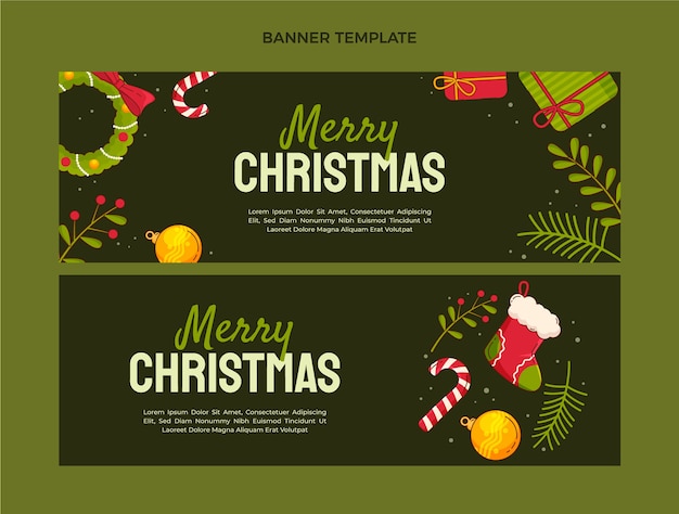 Hand drawn flat christmas horizontal banners set