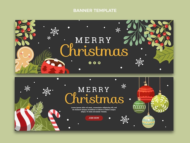 Hand drawn flat christmas horizontal banners set