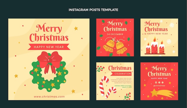 Hand drawn flat christmas instagram posts collection