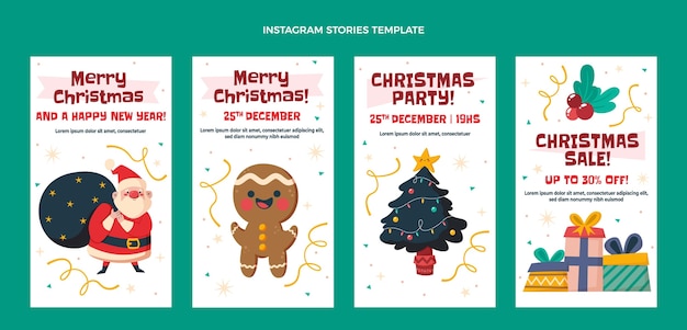 Hand drawn flat christmas instagram stories collection