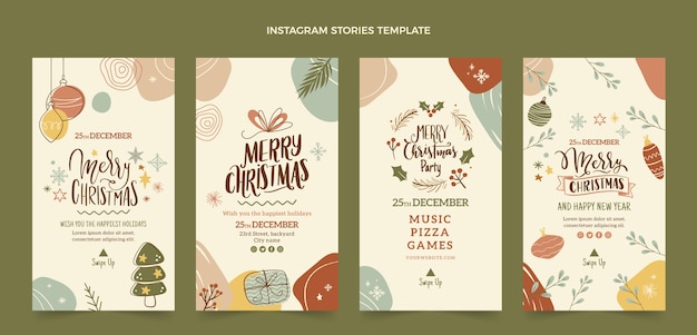 Hand drawn flat christmas instagram stories collection