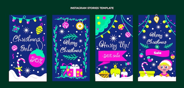 Hand drawn flat christmas instagram stories collection