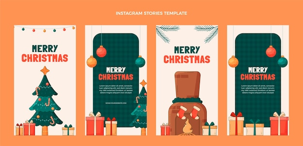 Hand drawn flat christmas instagram stories collection