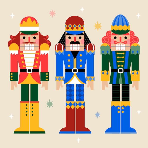 Hand drawn flat christmas nutcrackers collection