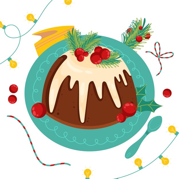 Vector hand drawn flat christmas pudding illustration