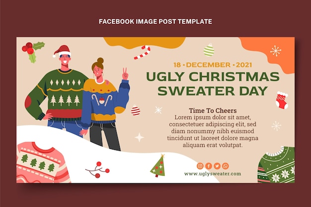 Hand drawn flat christmas social media post template