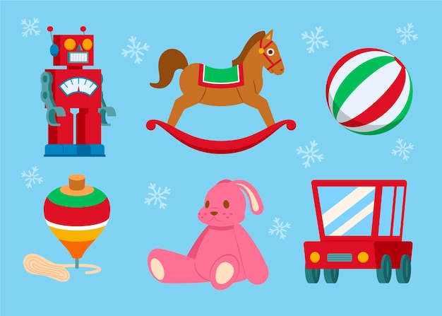 Hand drawn flat christmas toys collection