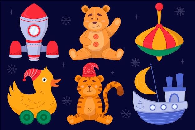 Hand drawn flat christmas toys collection