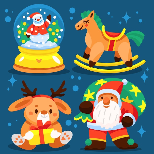 Hand drawn flat christmas toys collection