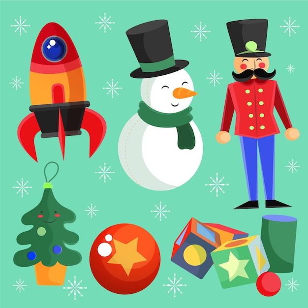 Hand drawn flat christmas toys collection