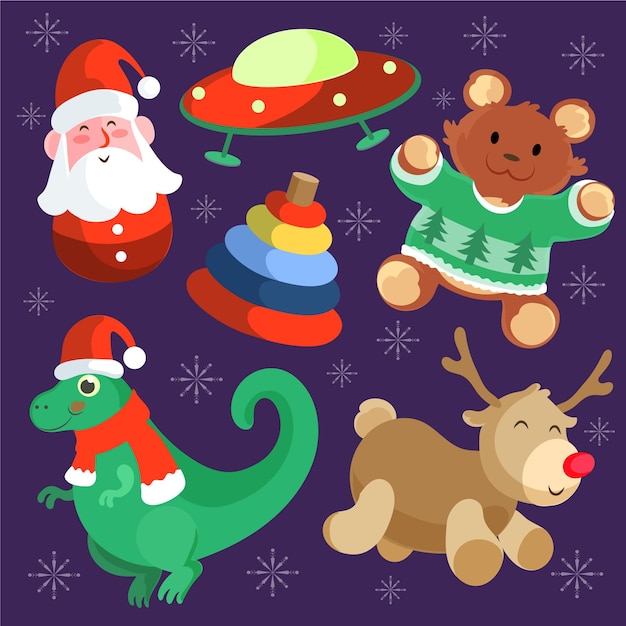 Hand drawn flat christmas toys collection