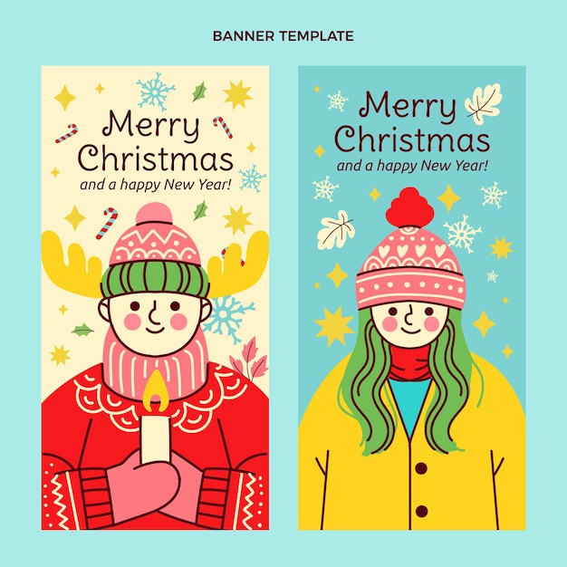 Hand drawn flat christmas vertical banners set