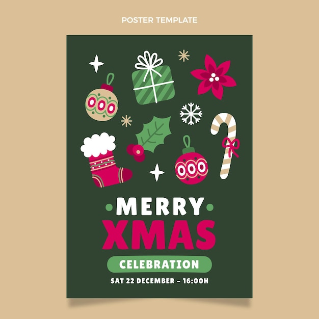 Hand drawn flat christmas vertical poster template