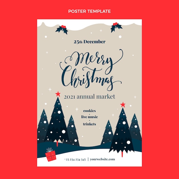 Hand drawn flat christmas vertical poster template