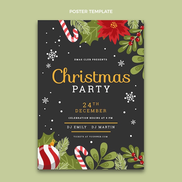 Hand drawn flat christmas vertical poster template