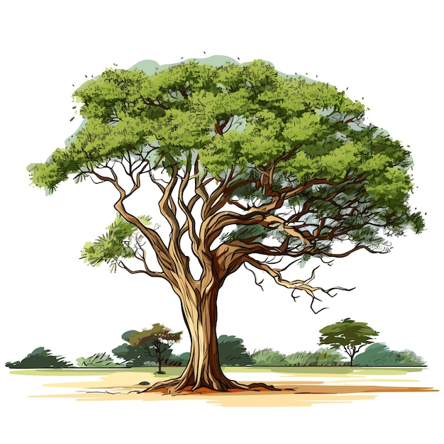 Hand Drawn Flat Color Acacia Tree Illustration