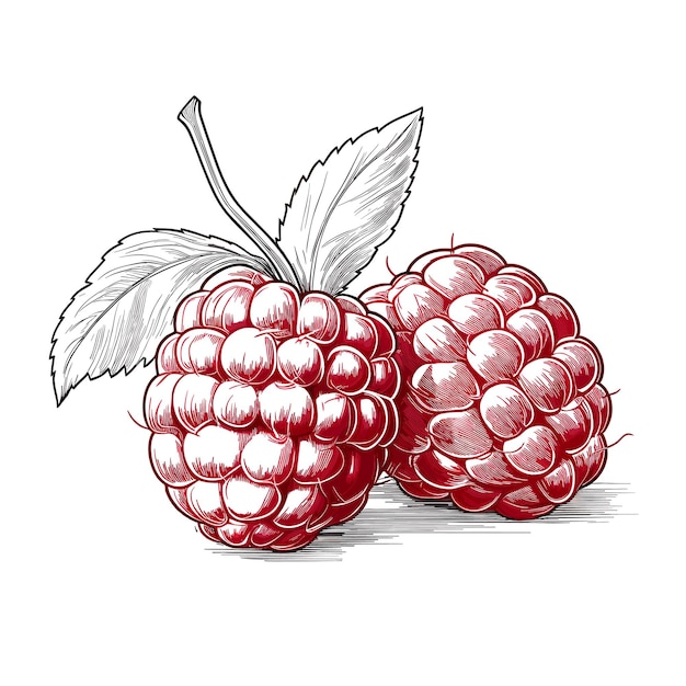 Hand Drawn Flat Color Raspberry Fruit Illustration