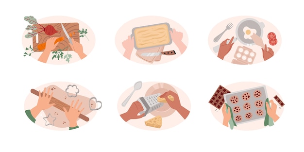 Vector hand drawn flat cooking and bakery mini illustration set collection