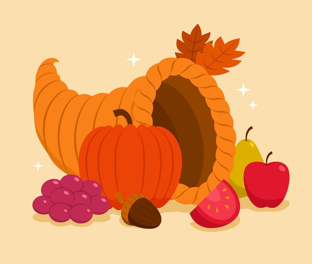 Hand drawn flat cornucopia illustration