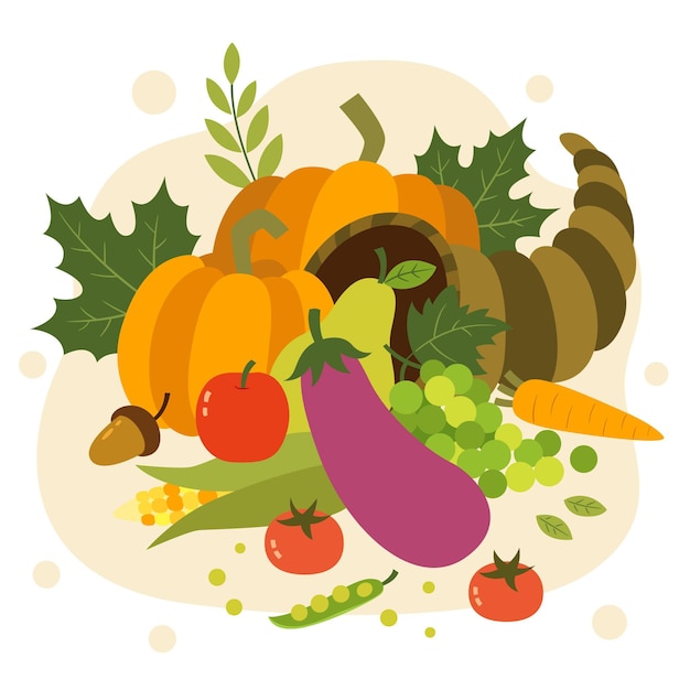 Hand drawn flat cornucopia illustration