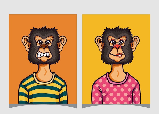 Hand drawn flat cute monkey cartoon expression collection