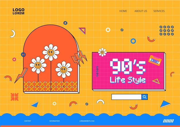 Hand drawn flat design 90's background social media template