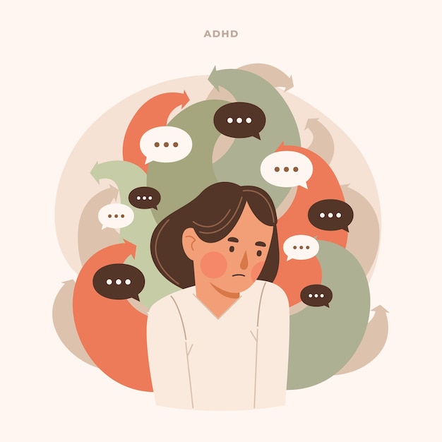 Hand drawn flat design adhd illustration