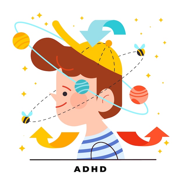 Hand drawn flat design adhd illustration