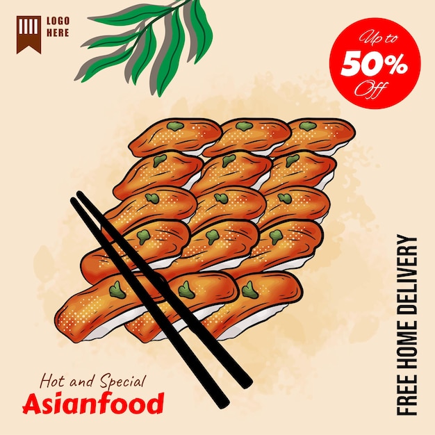 Hand drawn flat design asian food illustration