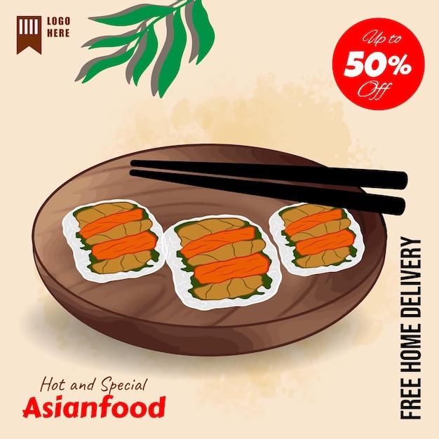 Hand drawn flat design asian food illustration