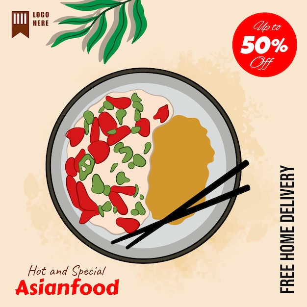 Vector hand drawn flat design asian food illustration