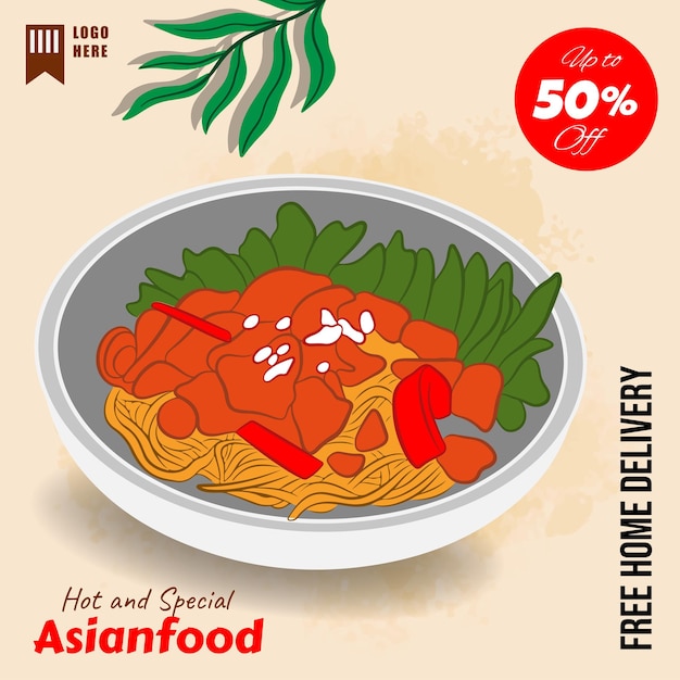 Hand drawn flat design asian food illustration