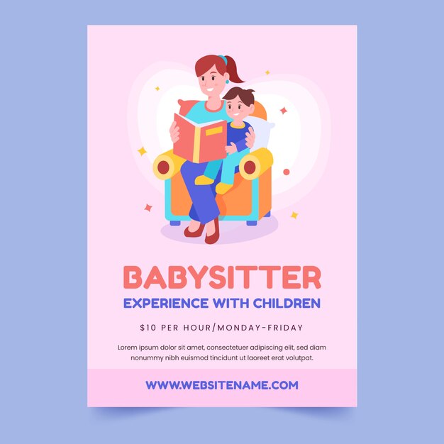 Vector hand drawn flat design babysitting flyer