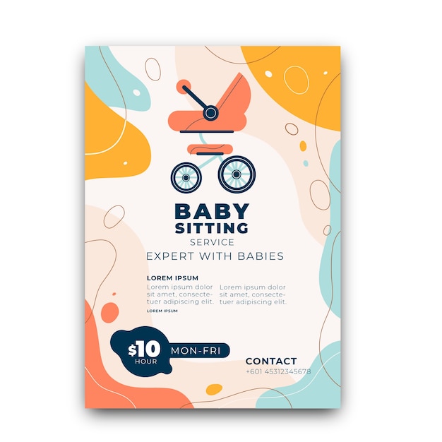 Vector hand drawn flat design babysitting flyer