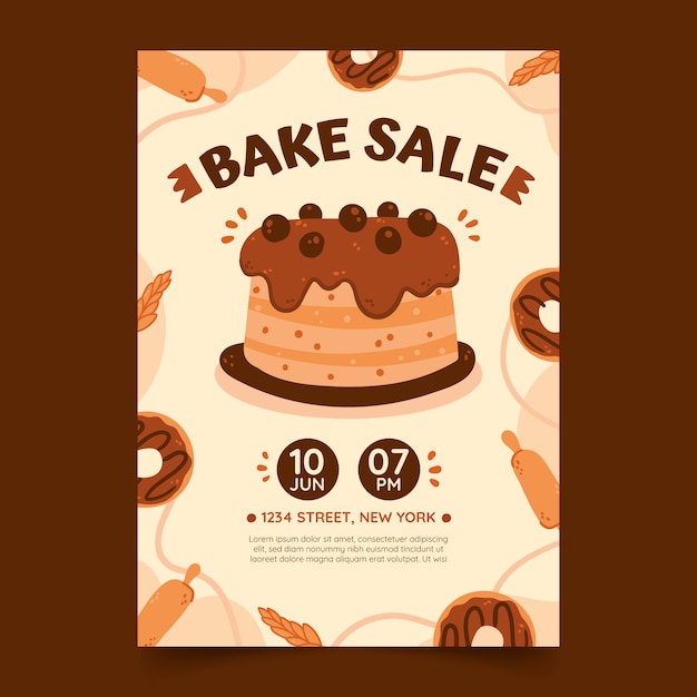 Hand drawn flat design bake sale flyer