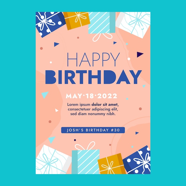 Hand drawn flat design birthday party flyer