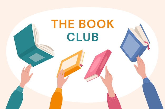 Hand drawn flat design book club illustration