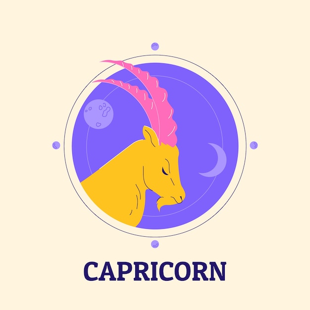 Hand drawn flat design capricorn logo