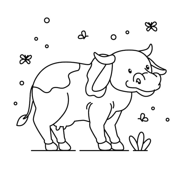 Hand drawn flat design cow outline