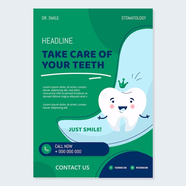 Hand drawn flat design dental flyer template