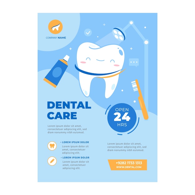 Hand drawn flat design dental flyer template