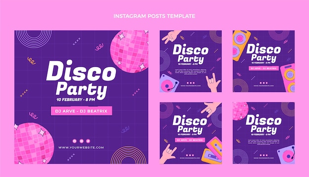 Hand drawn flat design disco party instagram stories