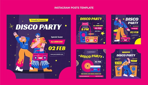 Hand drawn flat design disco party template