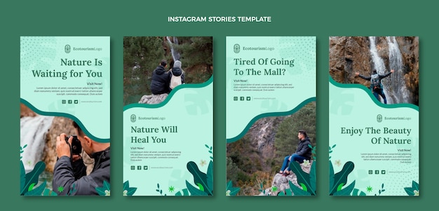 Hand drawn flat design ecotourism instagram stories