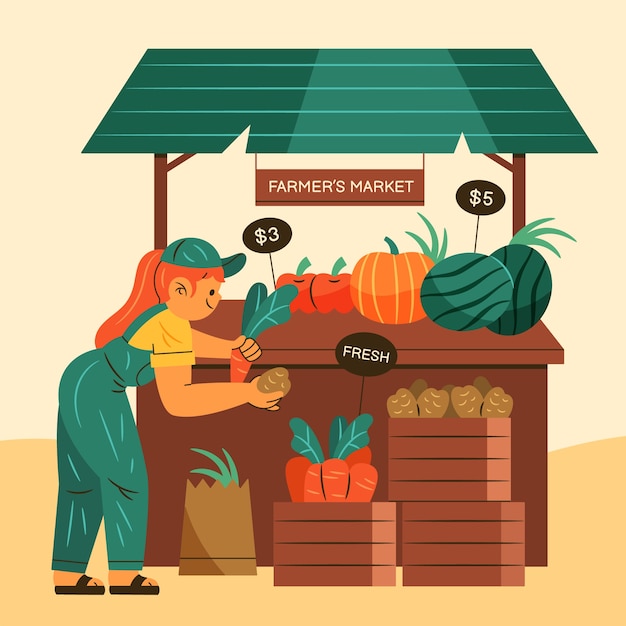 Hand drawn flat design  farmers market illustration